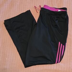 adidas Women's XL Black Pink Track Pants Side Stripe Athletic Polyester
